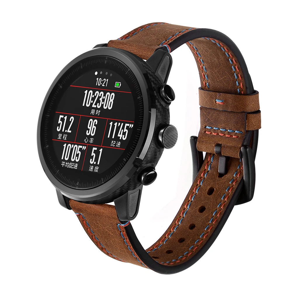 22 мм кожаный ремешок с двойной линией запястья crazy horse для Xiaomi Huami Amazfit Pace часов Stratos