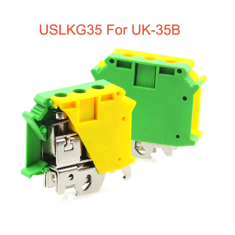 

1Pcs USLKG35 Ground Terminal Block DIN Rail Screw Bornier UK-35B UK-35N Yellow Green Earth Morsettiera Connector 35mm2