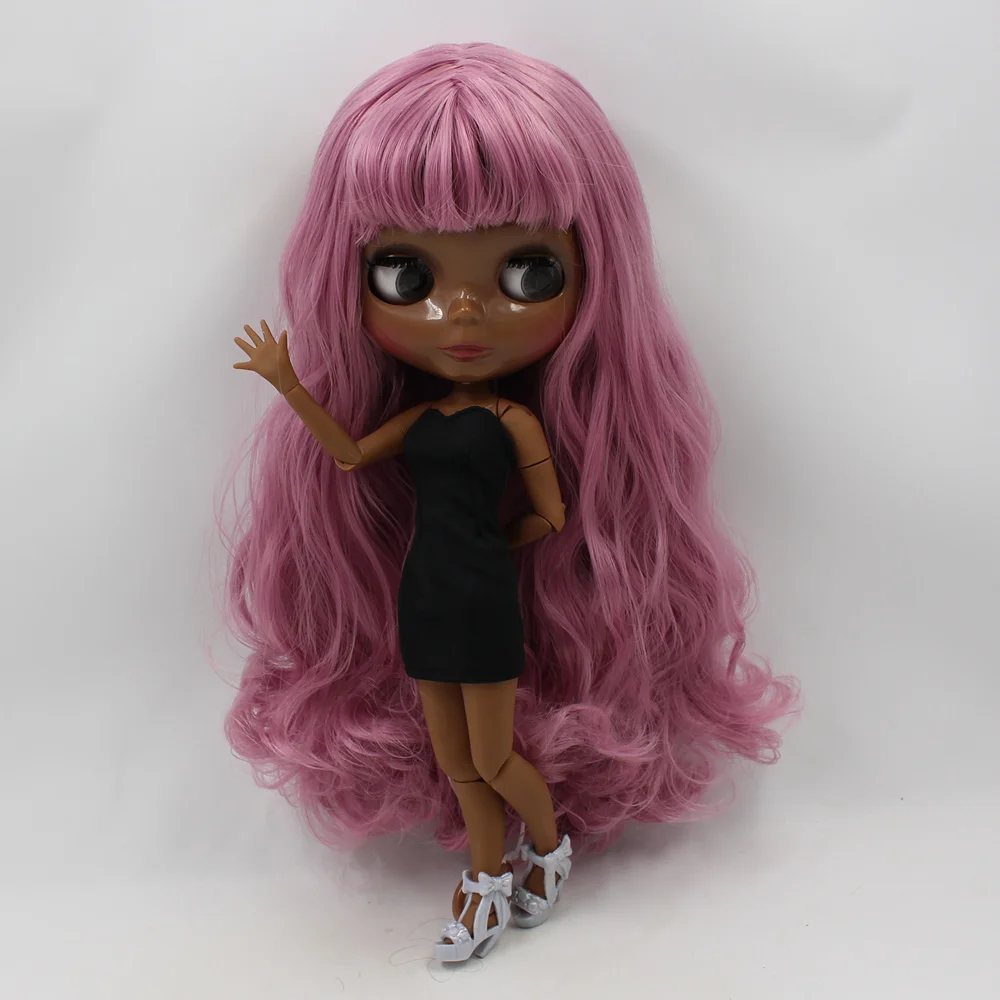 Кукла блайз ICY DBS супер черный темный оттенок кожи розовые вьющиеся волосы тело