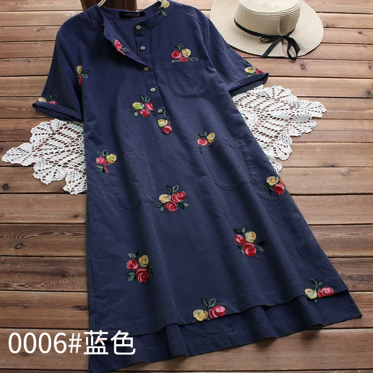 5xl A-Line loose summer dress plus size floral embroidery cotton linen women dress large size casual holiday beach boho dress 
5xl A-Line loose summer dress plus size floral embroidery cotton linen women dress large size casual holiday beach boho dress