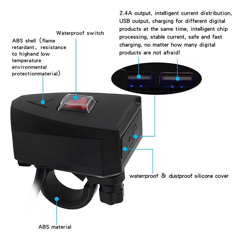10-80V 5V 2.4A Battery Cars Dual USB Switch Motorcycle Handlebar Charger Socket kit Universal
10-80V 5V 2.4A Battery Cars Dual USB Switch Motorcycle Handlebar Charger Socket kit Universal
