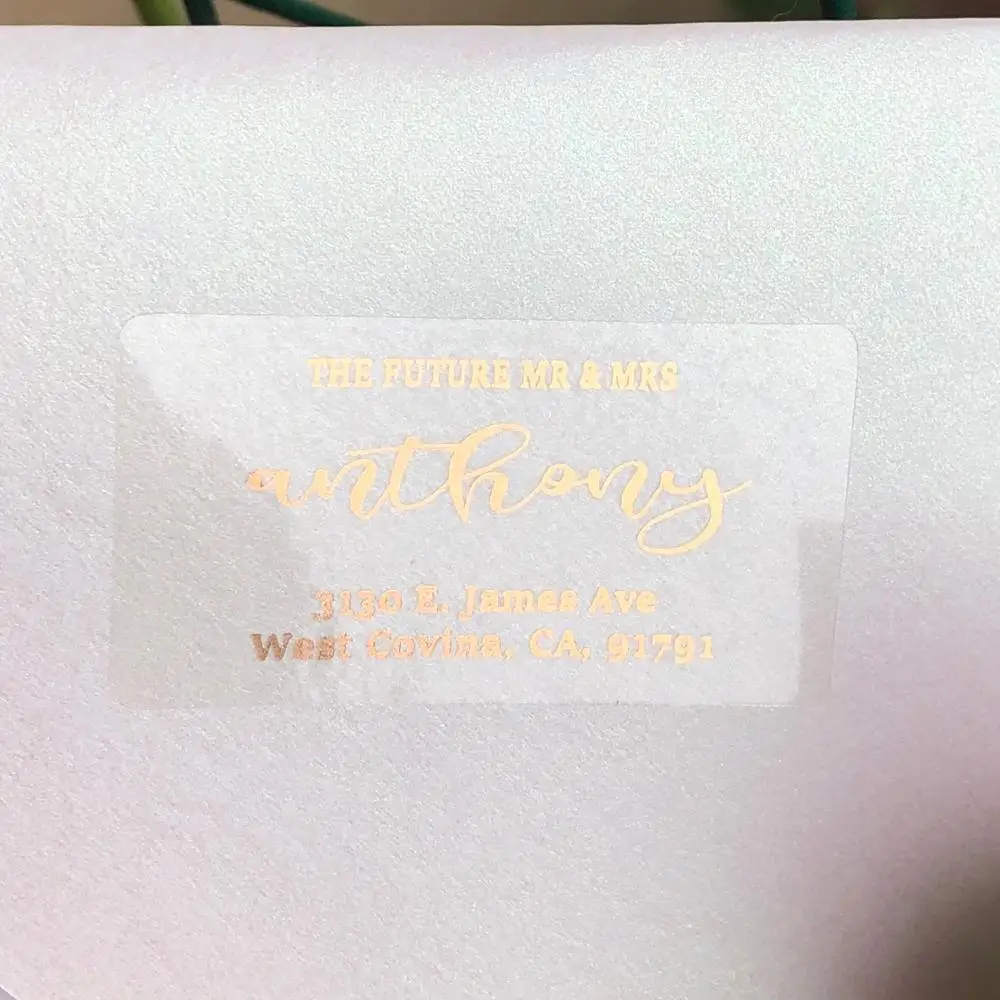 60 PERSONALISED STICKERS Wedding Rose gold text Personalized return address labels custom transparent sticker 45x25mm
60 PERSONALISED STICKERS Wedding Rose gold text Personalized return address labels custom transparent sticker 45x25mm