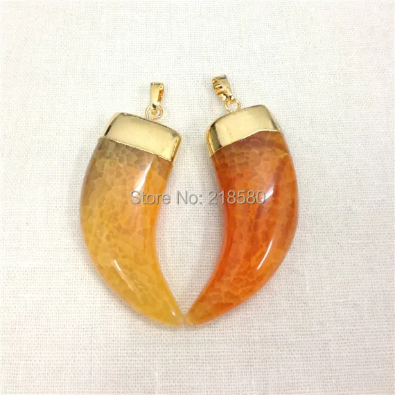 H-SP39 Large Yellow Orange Dragon Agates Horn Tusk Pendant Charm with Gold or Silver Cap
H-SP39 Large Yellow Orange Dragon Agates Horn Tusk Pendant Charm with Gold or Silver Cap