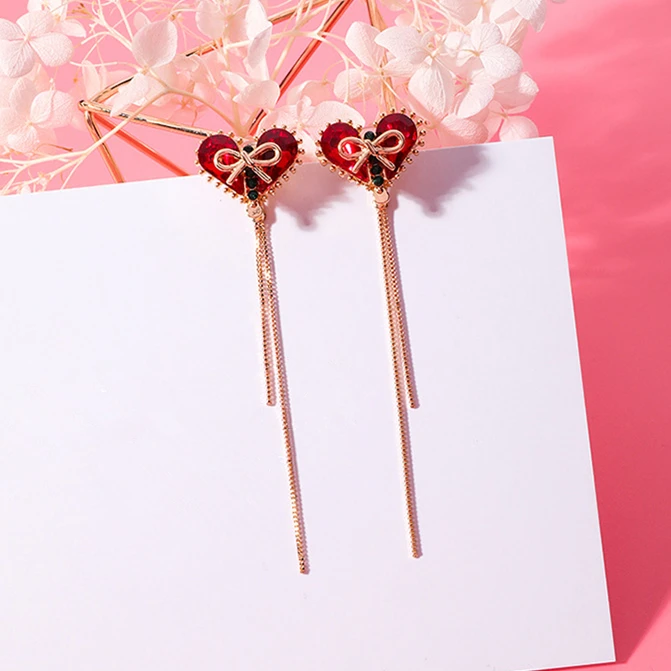 2018 New Korean Sweety Red Love Heart Bowknot Drop Pendientes Earring Long Chain Tassel Earrings For Girl Charm Brincos
2018 New Korean Sweety Red Love Heart Bowknot Drop Pendientes Earring Long Chain Tassel Earrings For Girl Charm Brincos