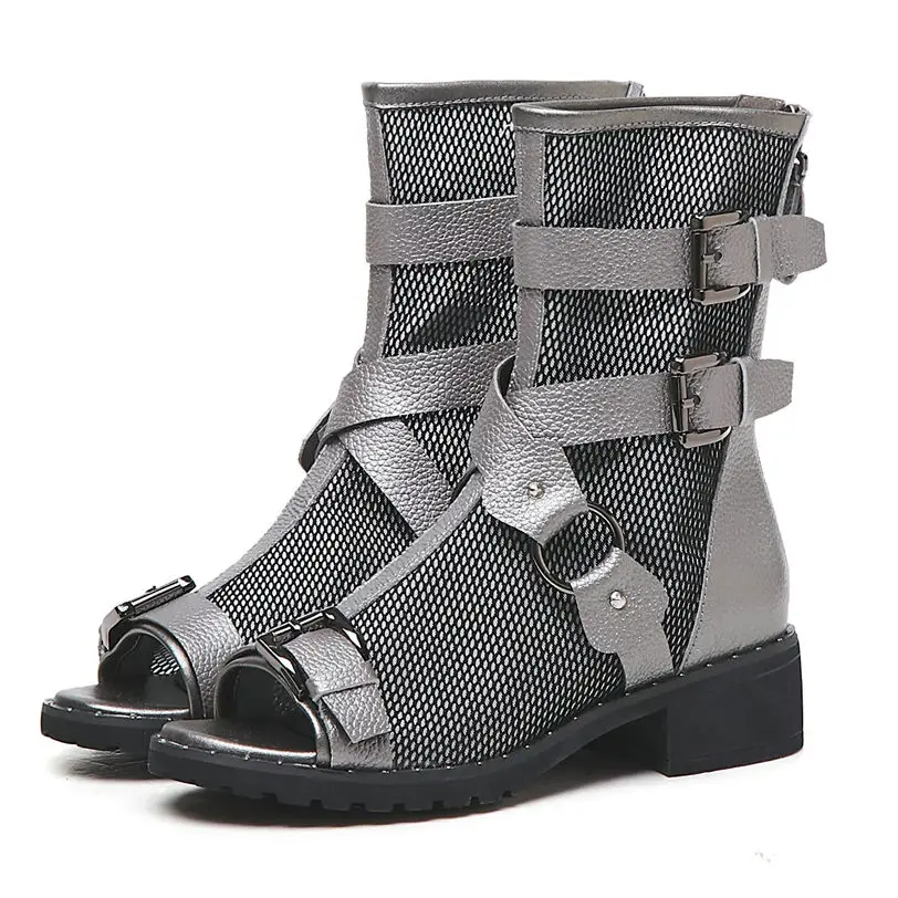 Punk Summer Boots Women Cow Leather Platform Roman Gladiator Sandals Open Toe High Top Rivet Oxfords Breathable Mesh Casual Shoe
Punk Summer Boots Women Cow Leather Platform Roman Gladiator Sandals Open Toe High Top Rivet Oxfords Breathable Mesh Casual Shoe