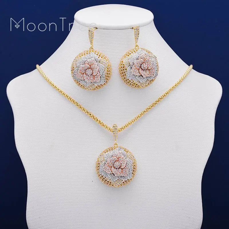 Mootree Elegant Flower Wheel Full Micro Paved Full Cubic Zircon Copper Women Wedding Engagement Earring Necklace Jewelry Set
Mootree Elegant Flower Wheel Full Micro Paved Full Cubic Zircon Copper Women Wedding Engagement Earring Necklace Jewelry Set
