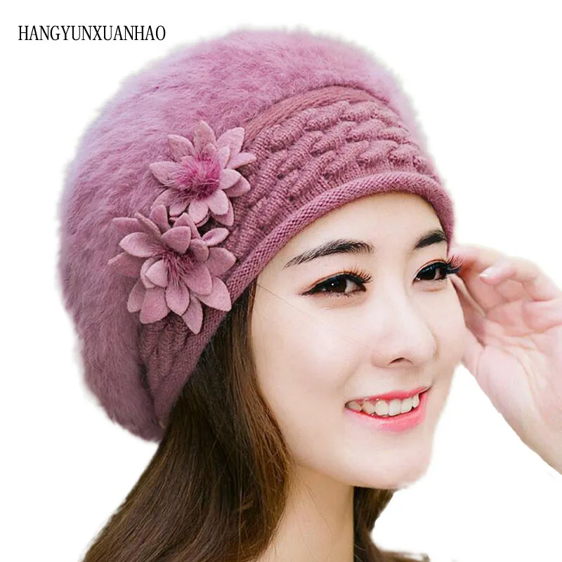 HANGYUNXUANHAO Female Elegance Rabbit Fur Knitted Berets Fashion Flower Winter Women Hat Thick Warm Knit Hat Ladies Female Cap
HANGYUNXUANHAO Female Elegance Rabbit Fur Knitted Berets Fashion Flower Winter Women Hat Thick Warm Knit Hat Ladies Female Cap