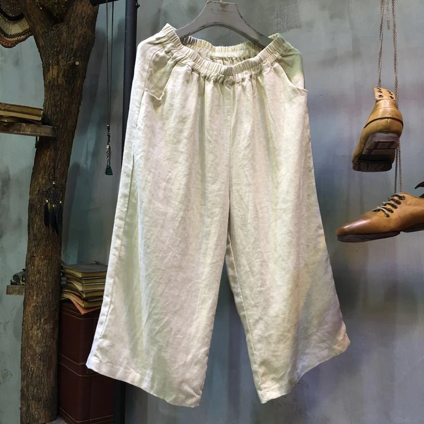 Women Straight Linen Pants 2017 Summer Autumn Elastic Waist Ankle-length Pants Solid Loose Casual Wide Leg Pants
Women Straight Linen Pants 2017 Summer Autumn Elastic Waist Ankle-length Pants Solid Loose Casual Wide Leg Pants