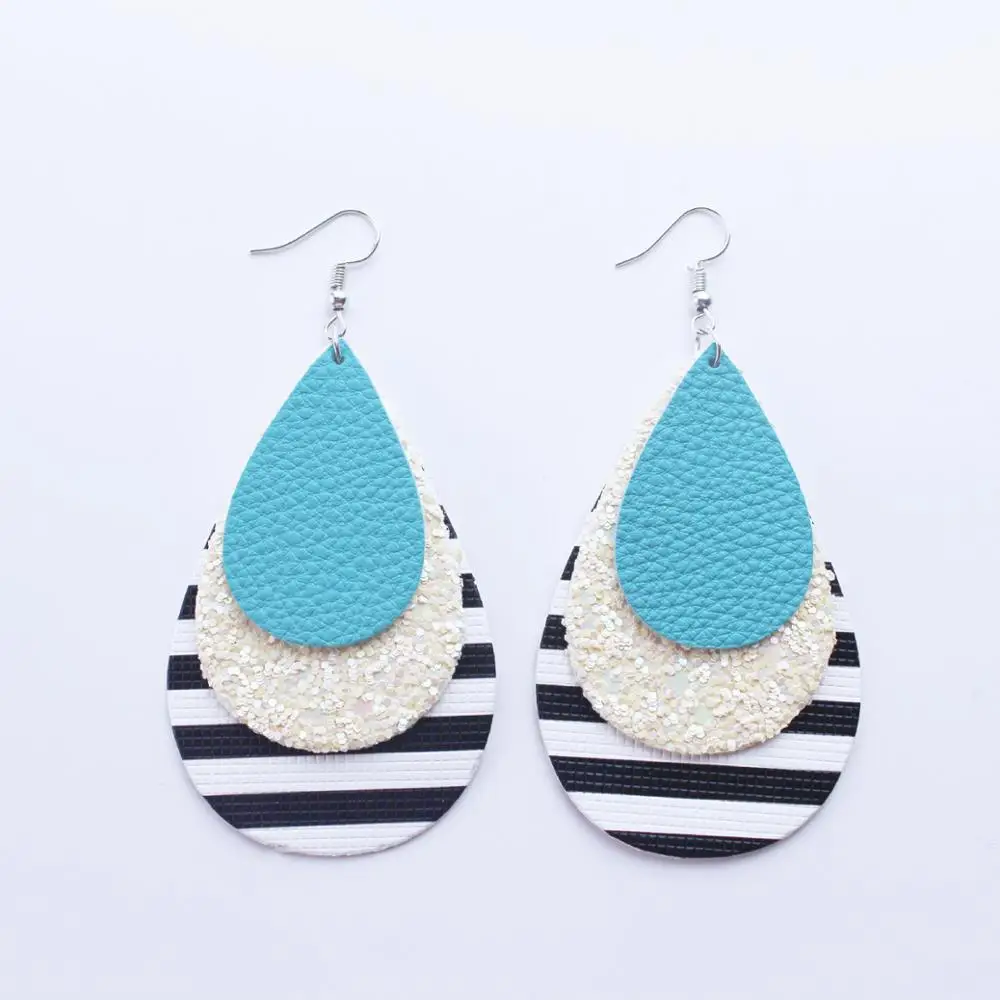 Hot Sell Three Layers PU Leather Glitter Stripe Teardrop Drop Earrings Colorful DIY Fringed Leaf Earrings Women Ethnic Jewelry
Hot Sell Three Layers PU Leather Glitter Stripe Teardrop Drop Earrings Colorful DIY Fringed Leaf Earrings Women Ethnic Jewelry