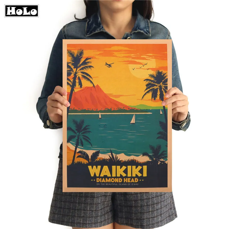 WAIKIKI City Travel ВИНТАЖНЫЙ ПЛАКАТ декоративной живописи крафт бумага бумажные плакаты