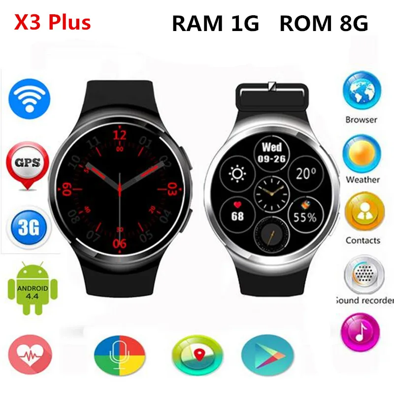 Finow Smart Watch X3 Plus Round Screen Bluetooth4.1 MTK6580 Android 5.1 Heart Rate Pedometer Smartwatch phone PK D5 X5 KW88 I3 |
