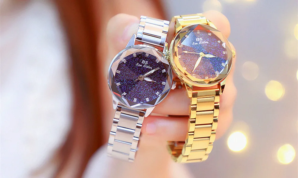 Женские кварцевые часы с циферблатом звездного неба из нержавеющей стали |