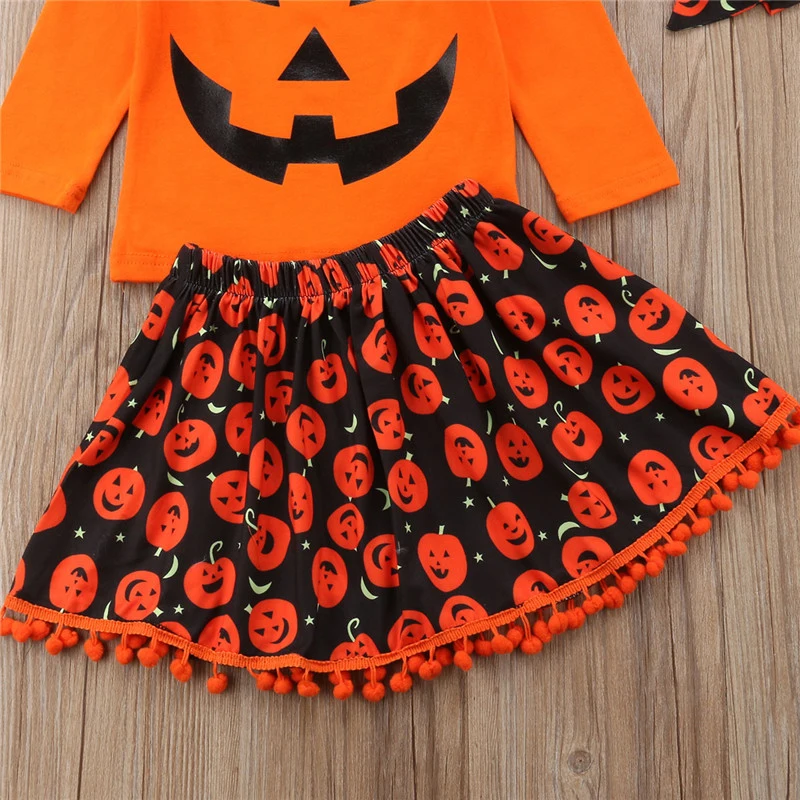 3pcs Girls Autumn Outfits Kids Halloween Clothing Set Cute Pumpkin Printed T-shirt+Skirt+Headband Children Costume Suit
3pcs Girls Autumn Outfits Kids Halloween Clothing Set Cute Pumpkin Printed T-shirt+Skirt+Headband Children Costume Suit