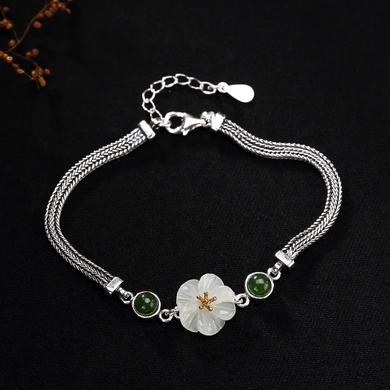 Women's Bracelet Retro Real 925 Sterling Silver Natural Plum White Jade Bracelet For Lady Engagement Birthday Gift 2019
Women's Bracelet Retro Real 925 Sterling Silver Natural Plum White Jade Bracelet For Lady Engagement Birthday Gift 2019