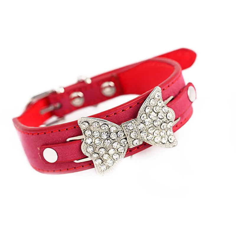 Ошейник Bling Crystal Лук небольшой кожаный ошейник Щенок Cat Чихуахуа использовать