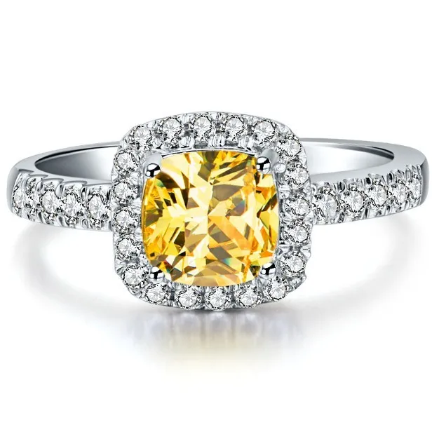 Популярное потрясающее бриллиантовое кольцо обещания 2CT с желтой подушкой
