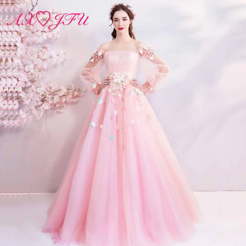 AXJFU luxury pink lace flower vintage party bride boat neck long sleeve illusion beading crystal a line evening dress 1688
AXJFU luxury pink lace flower vintage party bride boat neck long sleeve illusion beading crystal a line evening dress 1688