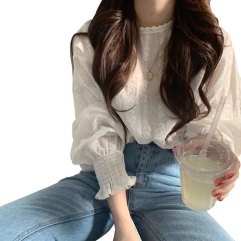 Sweet Women Chiffon Round Neck Shirt Summer Solid Color Lace Long-sleeved Puff Sleeve Lace Bottoming Blouse Casual Tops
Sweet Women Chiffon Round Neck Shirt Summer Solid Color Lace Long-sleeved Puff Sleeve Lace Bottoming Blouse Casual Tops
