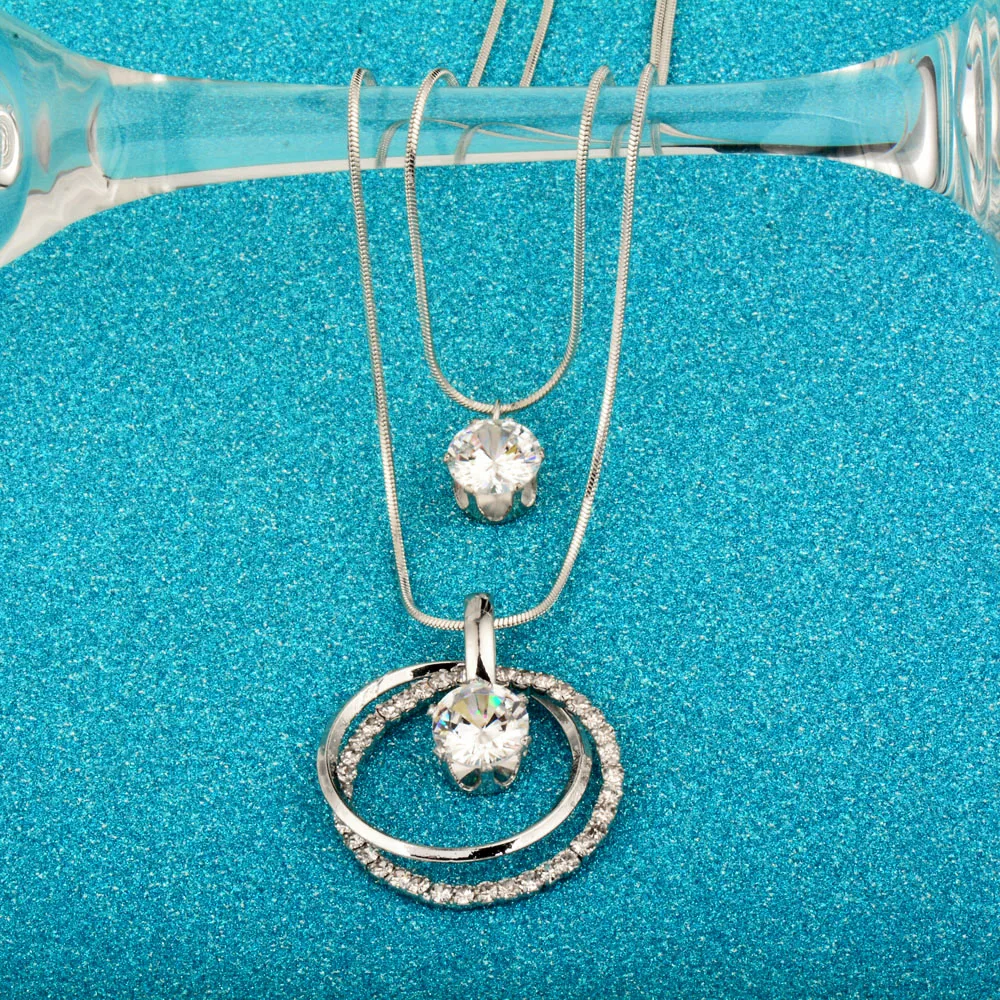 SINLEERY Модные полые двойной круг кулон ожерелье с кубическим цирконием 2 слоя
