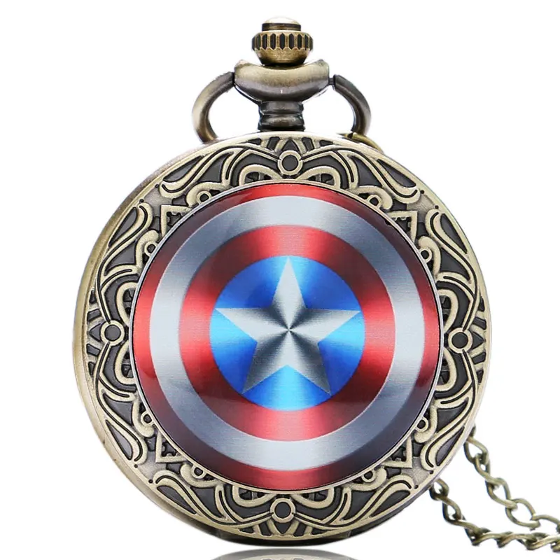 Bronze Vintage Captain America Shield Weapon Steve Rogers Quartz Pocket Watch Women Men Children Necklace Pendant Chain P1435
Bronze Vintage Captain America Shield Weapon Steve Rogers Quartz Pocket Watch Women Men Children Necklace Pendant Chain P1435
