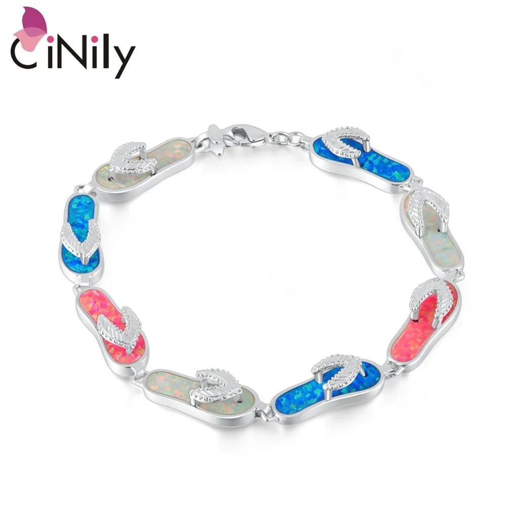 CiNily Created White Blue Pink Fire Opal Silver Plated Wholesale Filp Flops for Women Jewelry Chain Bracelet 7 3/8" OS393
CiNily Created White Blue Pink Fire Opal Silver Plated Wholesale Filp Flops for Women Jewelry Chain Bracelet 7 3/8" OS393