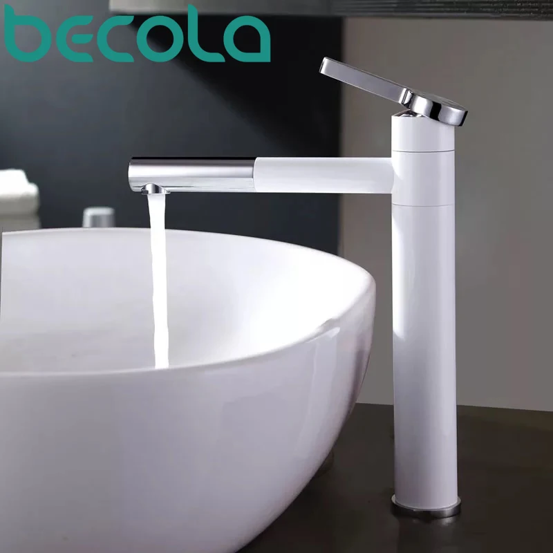 

Basin Faucets Brass Bathroom Faucet Vessel Sinks Mixer Vanity Tap Swivel Spout Deck Mounted White Color Washbasin Faucet LT-701B