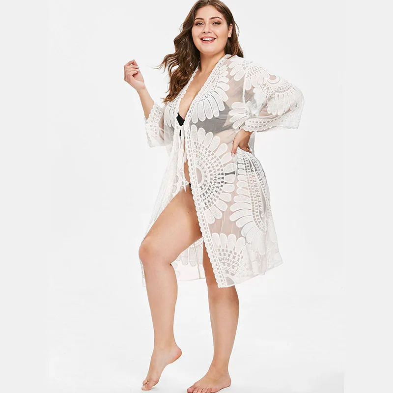 Plus Size Floral Lace White Beach Swim Cardigan Cover Ups Women Sheer Swimwear Bikini Mesh Bathing Suit Pareo Big Size Swimsuits
Plus Size Floral Lace White Beach Swim Cardigan Cover Ups Women Sheer Swimwear Bikini Mesh Bathing Suit Pareo Big Size Swimsuits