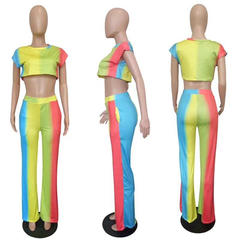 Autumn Colorful 2 Piece Sets Women Short Sleeve T-shirt Tops and Wide Leg Pants Ladies Two Pieces Trousers Suits Casual Outfits
Autumn Colorful 2 Piece Sets Women Short Sleeve T-shirt Tops and Wide Leg Pants Ladies Two Pieces Trousers Suits Casual Outfits