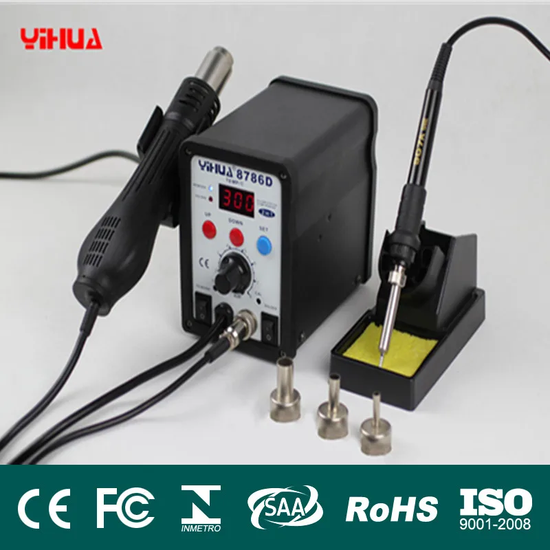 Паяльная станция YIHUA 8786D 2 в 1 SMD с термофеном, паяльник для сварки и ремонта 110 В/220 В
Паяльная станция YIHUA 8786D 2 в 1 SMD с термофеном, паяльник для сварки и ремонта 110 В/220 В