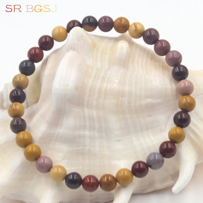 

Free Shipping 6 8 10mm Valentine's Day Gift Round Natural Mookaite Gems Stone Stretchy Woman Bracelet 7" 7.5" 8"