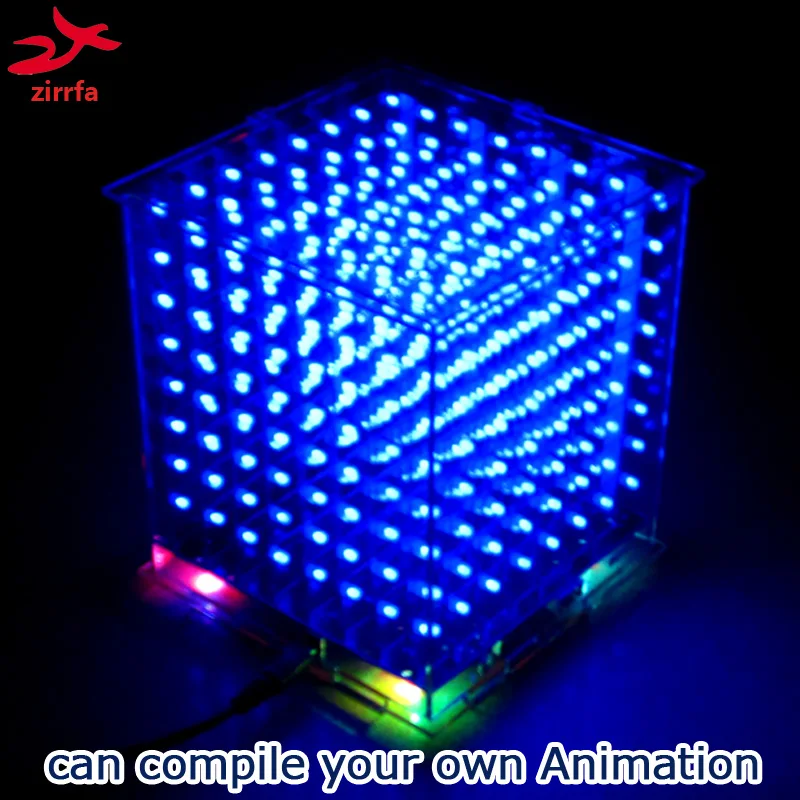 Светодиодный Электронный светильник 3D 8x8x8 набор сделай сам с отличной анимацией