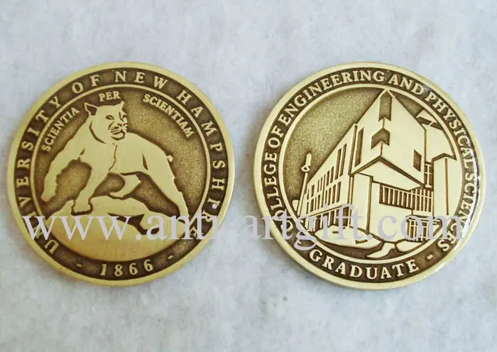 Customized University of New HAMPSHIER souvenir brass coin 
Customized University of New HAMPSHIER souvenir brass coin