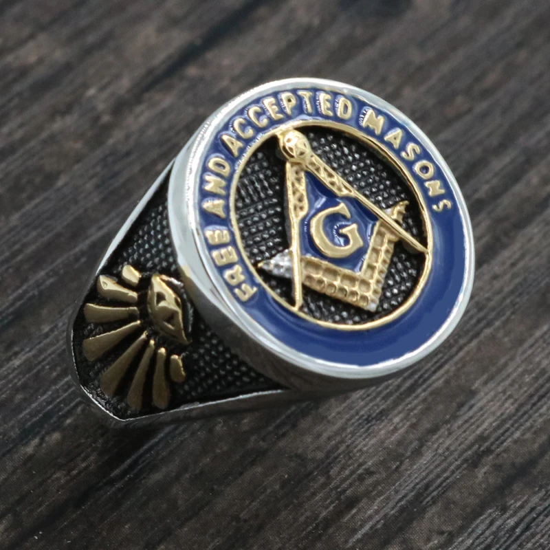 2018 новые синие модные золотые мужские масонские кольца из титановой нержавеющей