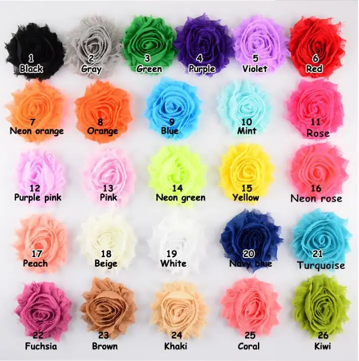 

300pcs/26 colors, 2.5" chic shabby flowers,multi frayed shabby flowers for girls headband hair accessories