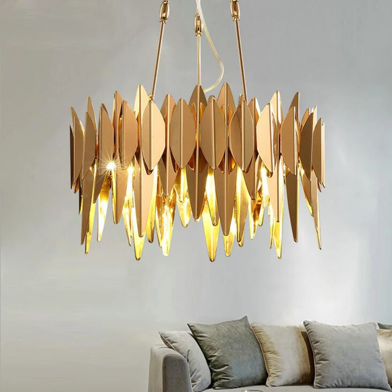 High-end light luxury fashion personality creative stainless steel lamp living room dining room round model room LED chandeliers
High-end light luxury fashion personality creative stainless steel lamp living room dining room round model room LED chandeliers