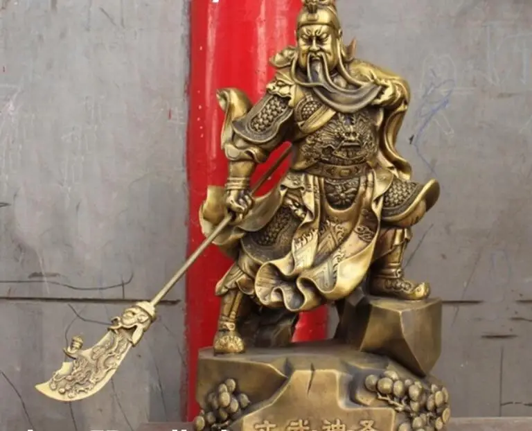 27 китайская Медь Бронза Wu дракон меч Гуань Гун Юй статуя Будды|statues buddha|statue chinastatue
