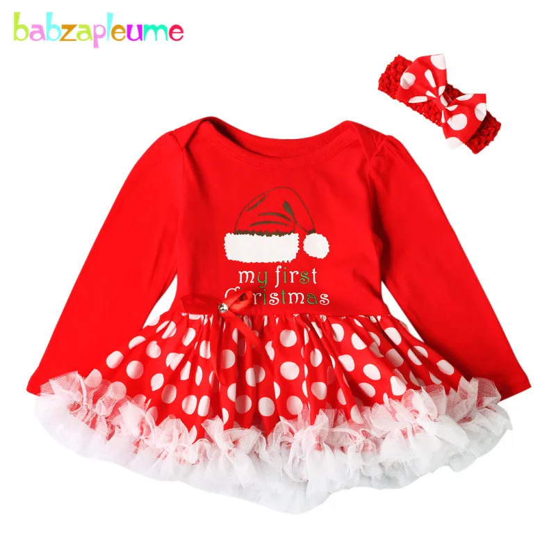 

Newborn Jumpsuit Christmas Clothes Baby Girls Clothing Sets One Piece Cute Long Sleeve Bodysuit+Headband Infant Costume BC1781