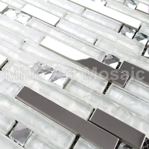 Snow White glass mosaic strip stainless steel metal mirror tile kitchen tile wall tile E5005
Snow White glass mosaic strip stainless steel metal mirror tile kitchen tile wall tile E5005