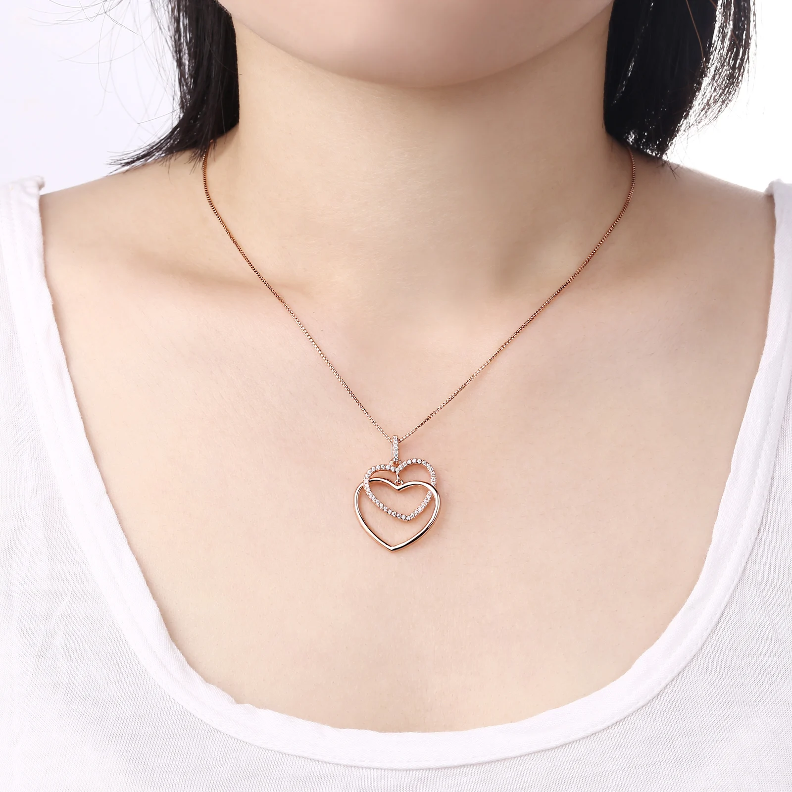 Newshe Double Heart Pendant Necklace 925 Sterling Silver Rose Gold Color AAA Cubic Zirconia Romantic Jewelry Gift For Women
Newshe Double Heart Pendant Necklace 925 Sterling Silver Rose Gold Color AAA Cubic Zirconia Romantic Jewelry Gift For Women