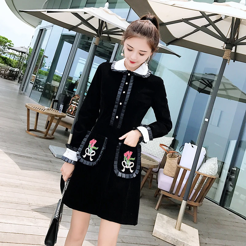 2019 Новое Осеннее приталенное черное платье с высокой талией однотонная одежда