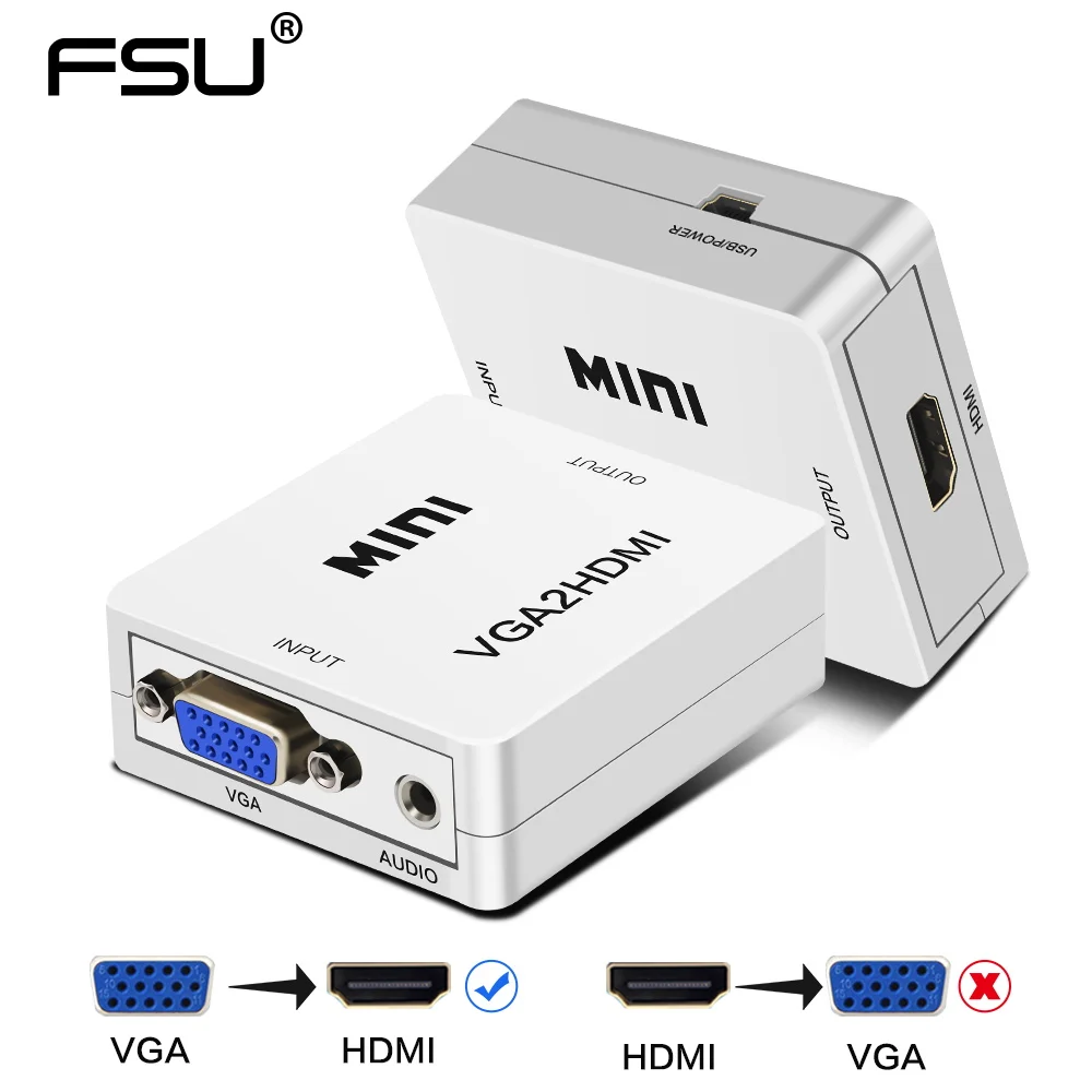 Адаптер Mini VGA в HDMI конвертер с аудиоразъемом мама vga Мужская коробка поддержкой