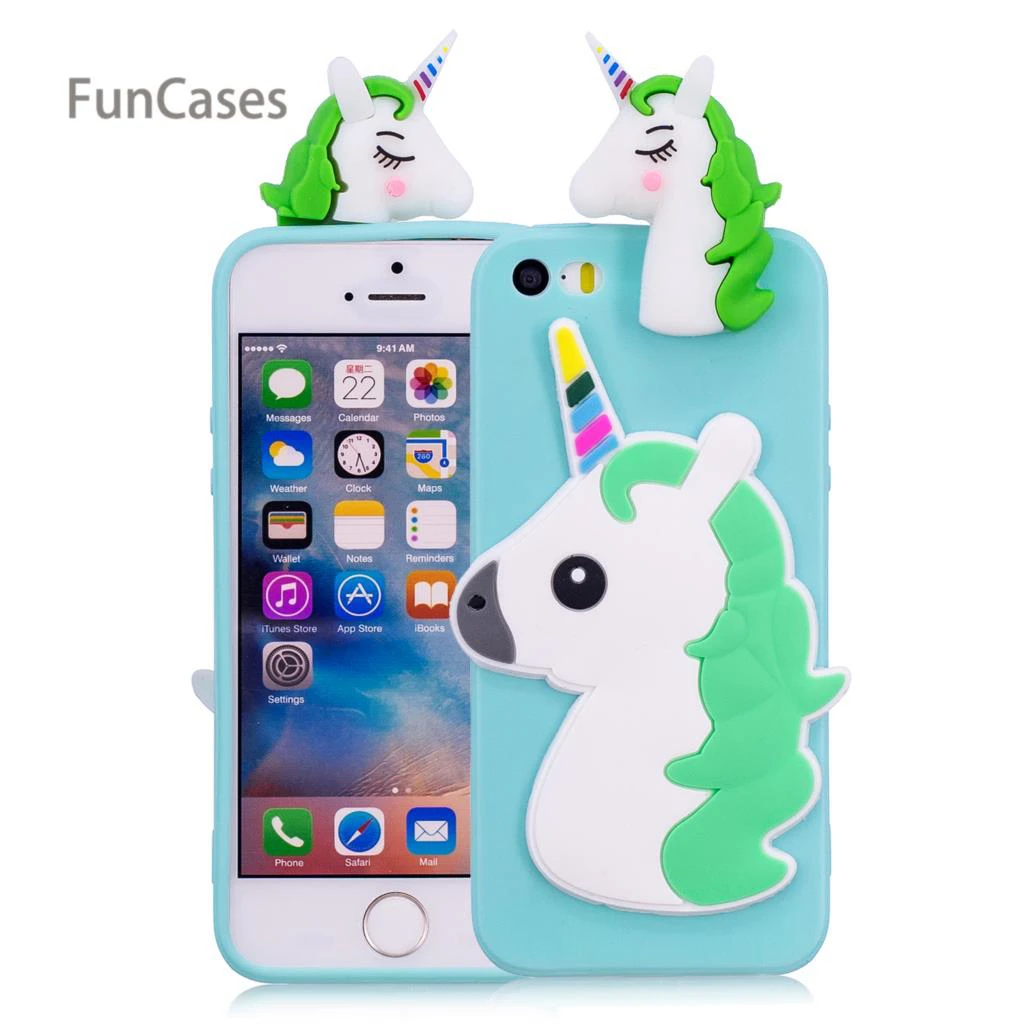 3D Единорог чехол для телефона СПС Coque iPhone 5 Мягкая силиконовая задняя крышка