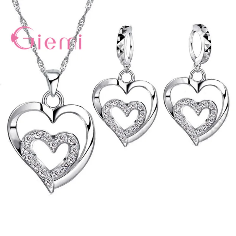 Romantic Women Jewelry Sets 925 Sterling Silver Zircon CZ Crystal Double Love Heart Necklace&Earrings Jewelry Set Hot Sale
Romantic Women Jewelry Sets 925 Sterling Silver Zircon CZ Crystal Double Love Heart Necklace&Earrings Jewelry Set Hot Sale