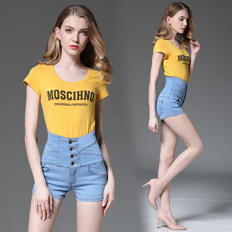 European and American style ladies extra large high waist denim shorts buckled elastic slim black straight
European and American style ladies extra large high waist denim shorts buckled elastic slim black straight