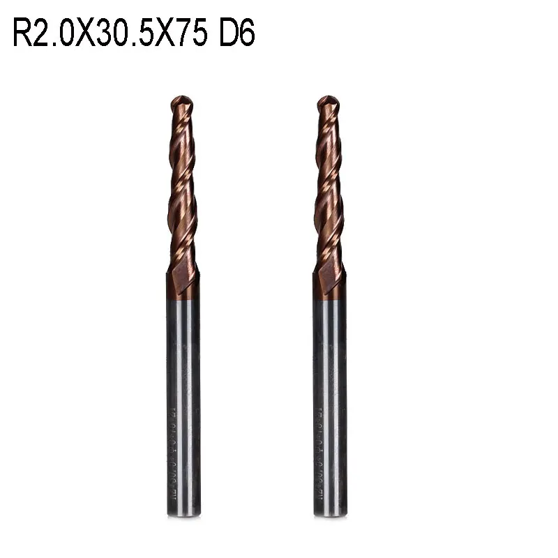 2 шт. концевые конические сферические фрезы R2 * D6 30 5 75L 2F HRC55 | Инструменты