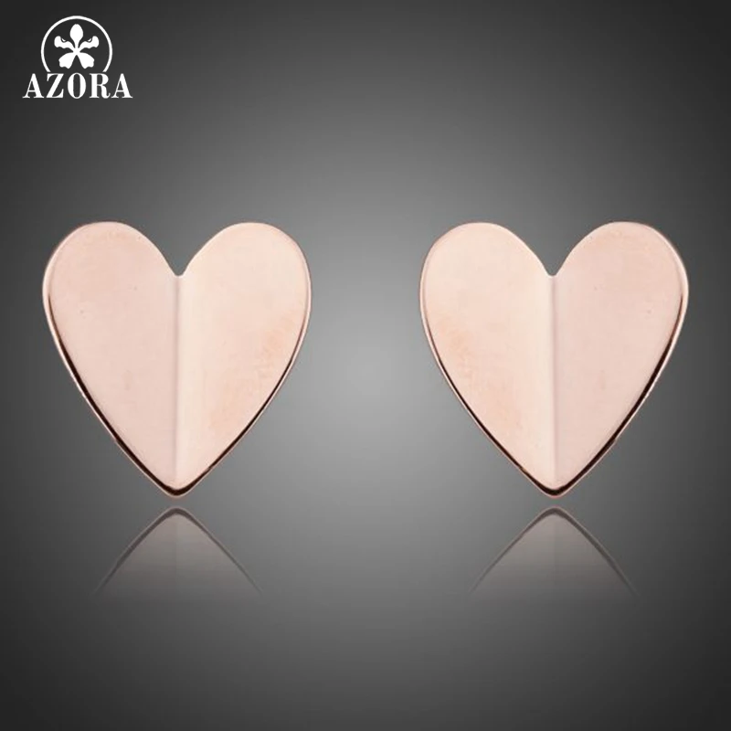 AZORA классические серьги гвоздики золотого цвета в форме сердца TE0082|heart stud earrings|stud