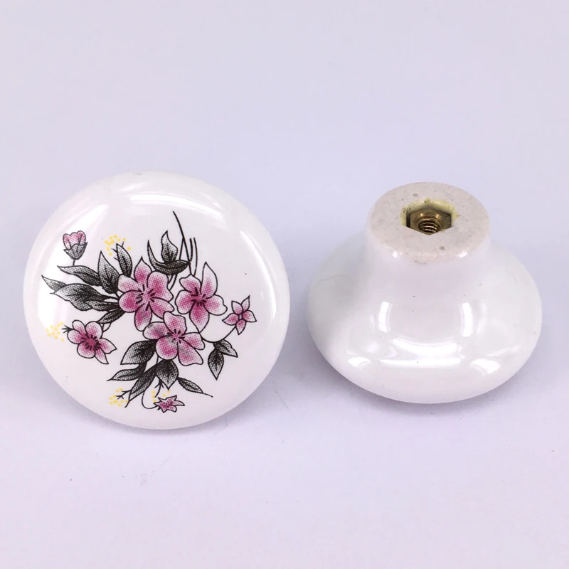 Fashion rural ceramic drawer tv table knobs pulls White kitchen cabinet cupboard door handles with flower print
Fashion rural ceramic drawer tv table knobs pulls White kitchen cabinet cupboard door handles with flower print