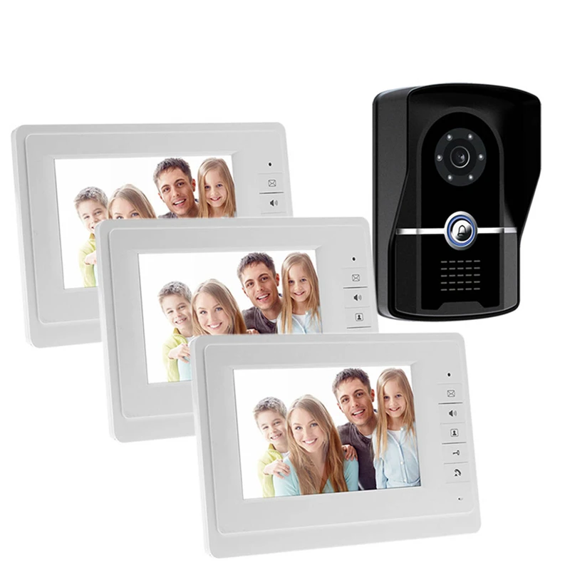 

Бесплатная доставка HD 7 дюймов цветной ЖК-видео домофон система разблокировки двери + 1 дверной Звонок камера + 3 белых внутренних монитора