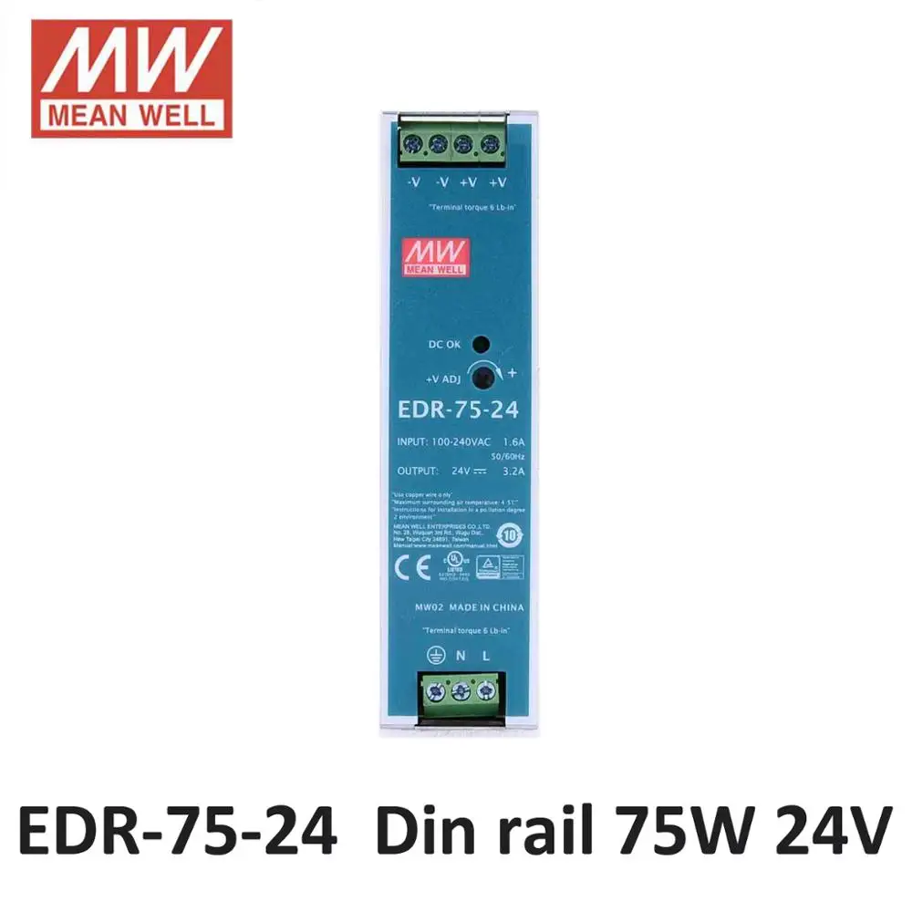 Mean Well EDR 75 24 AC/DC мини размер Вт в промышленный din рейку блок питания 12 В 48 Meanwell