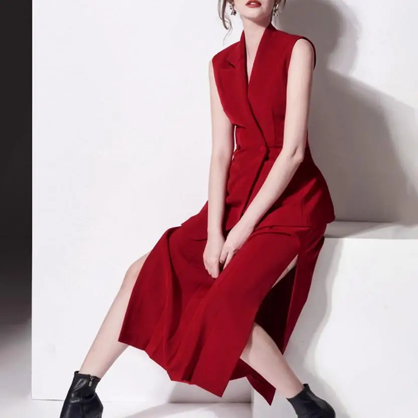 2019 Spring Runway Suits Women Double Breasted Sleeveless Blazer & Pleated Skirt 2 Piece Set OL Female Red
2019 Spring Runway Suits Women Double Breasted Sleeveless Blazer & Pleated Skirt 2 Piece Set OL Female Red